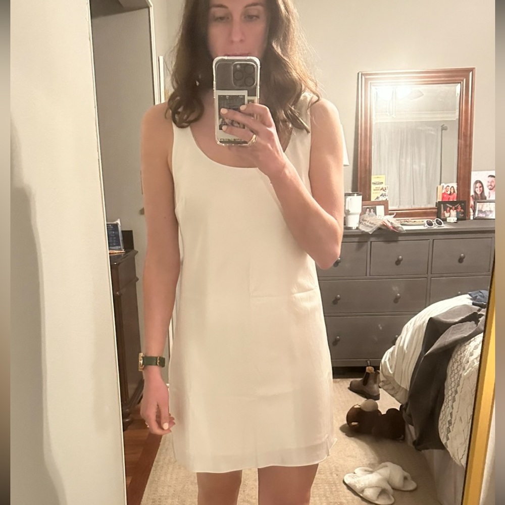 Abercrombie & Fitch white silk mini dress.